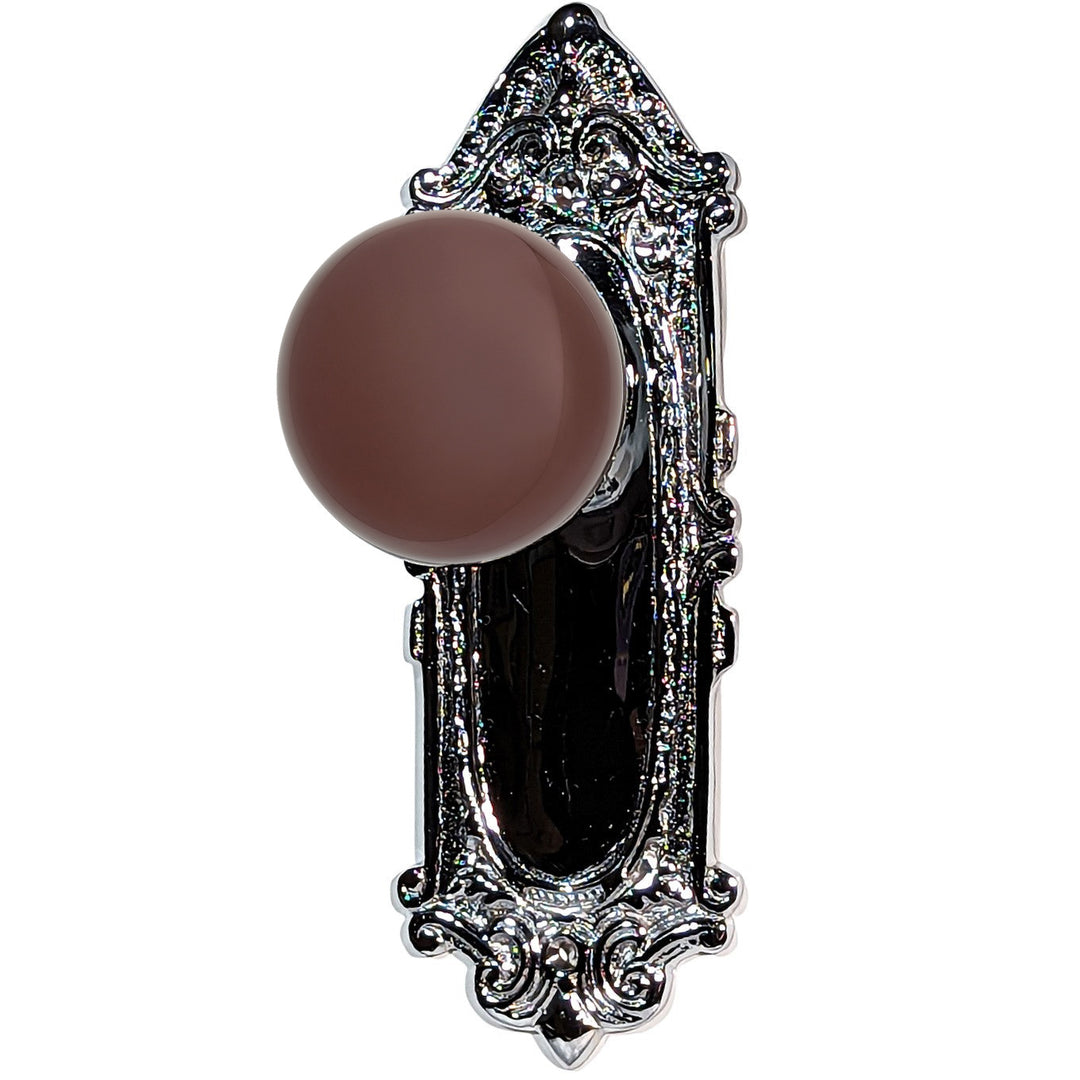 Brown Porcelain Door Knob Set with Largo Design Backplate