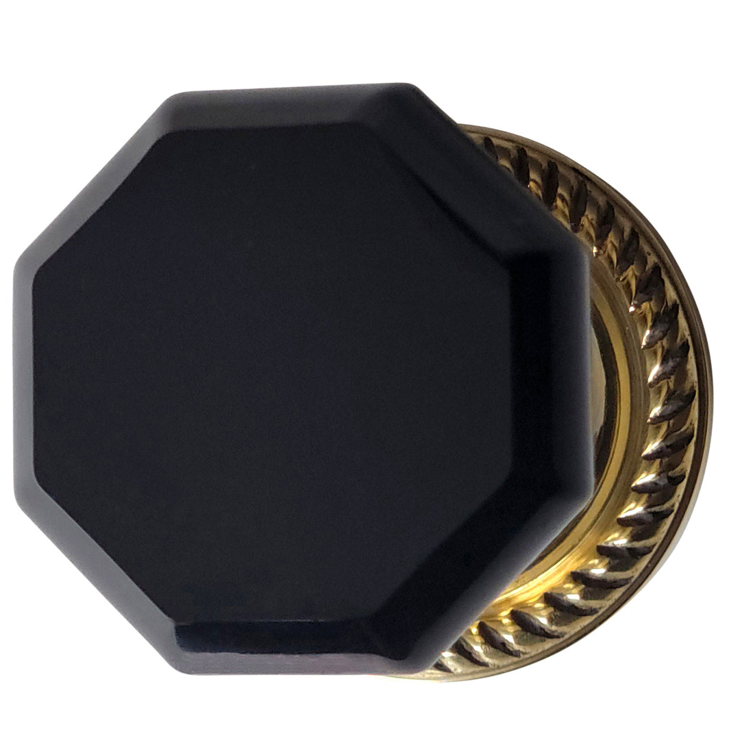 Georgian Roped Rosette with Black Octagon Crystal Door Knobs (Several Finishes Available) COPPER MOUNTAIN HARDWARE
