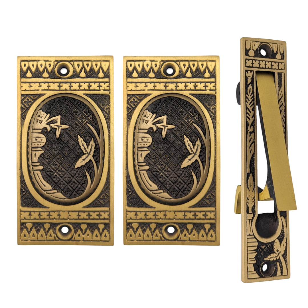 COPPER MOUNTAIN HARDWARE Broken Leaf Pattern Pocket Door Set in Several Finishes