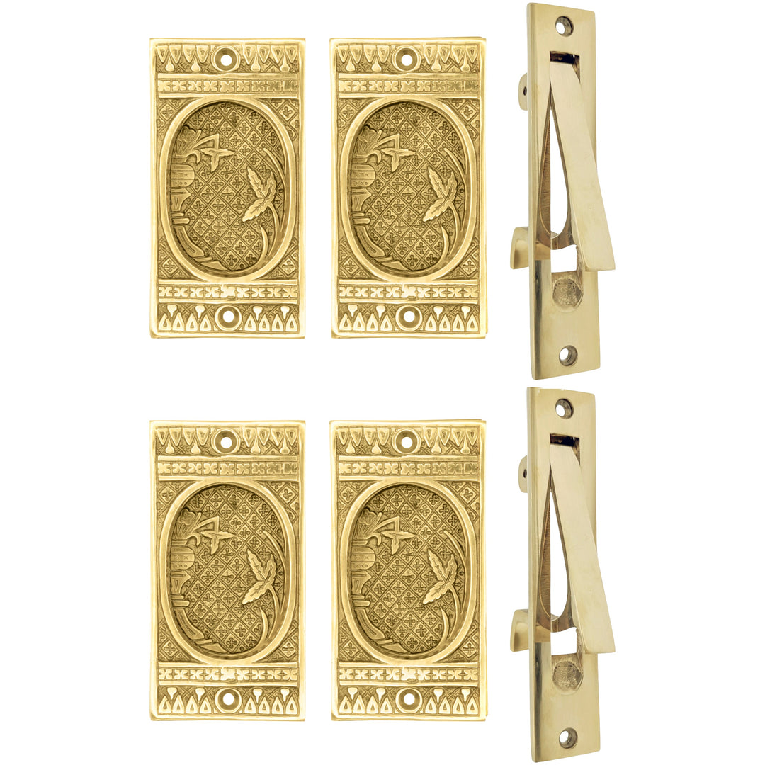 COPPER MOUNTAIN HARDWARE Broken Leaf Pattern Pocket Door Set in Several Finishes
