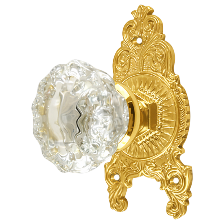 Ornate Victorian Rosette Door Set with Crystal Fluted Door Knobs (Several Finishes Available)