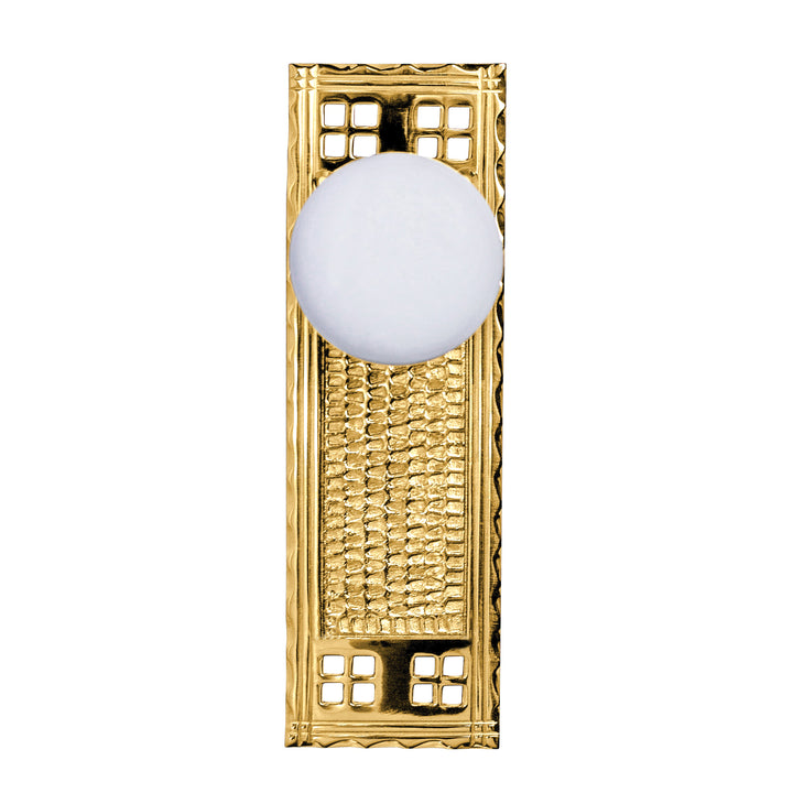 Arts & Crafts Backplate Door Set with White Porcelain Door Knobs (Several Finishes Available)