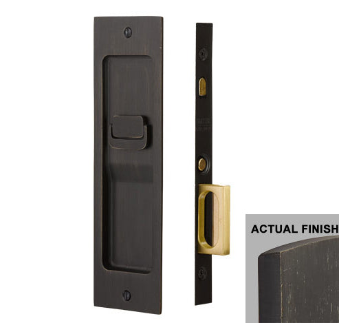 EMTEK Sandcast Rustic Modern Rectangular Keyed Privacy Pocket Door Mortise