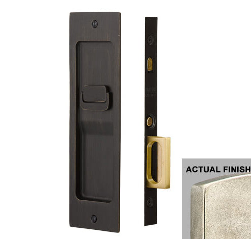 EMTEK Sandcast Rustic Modern Rectangular Keyed Privacy Pocket Door Mortise