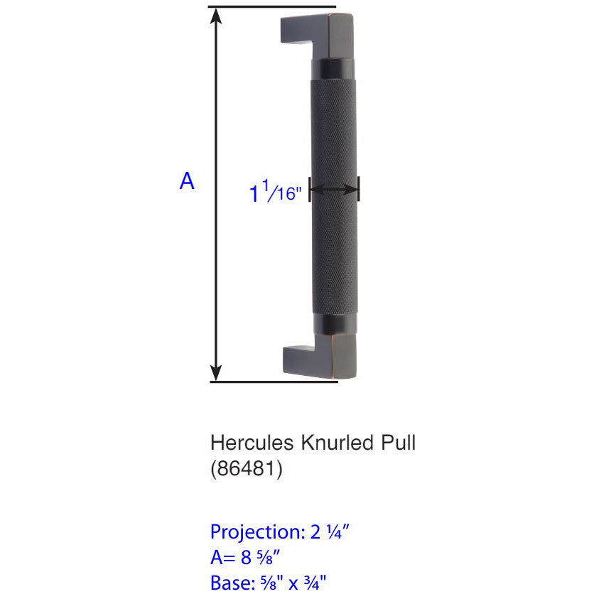 ##Antique Hardware## 8 5/8 Inch Solid Brass Hercules Knurled Pull