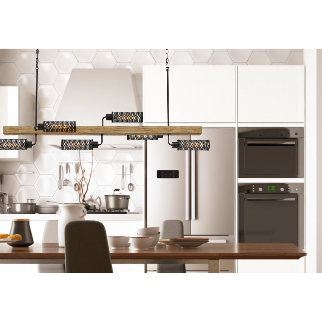 60W X 6 LENOX PINE WOOD ISLAND CHANDELIER WITH METAL MESH SHADES Cal Lighting