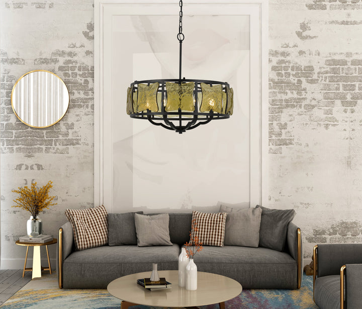 60W X 6 REVENNA FORGED IRON CHANDELIER WITH HAND CRAFTED GLASS Cal Lighting