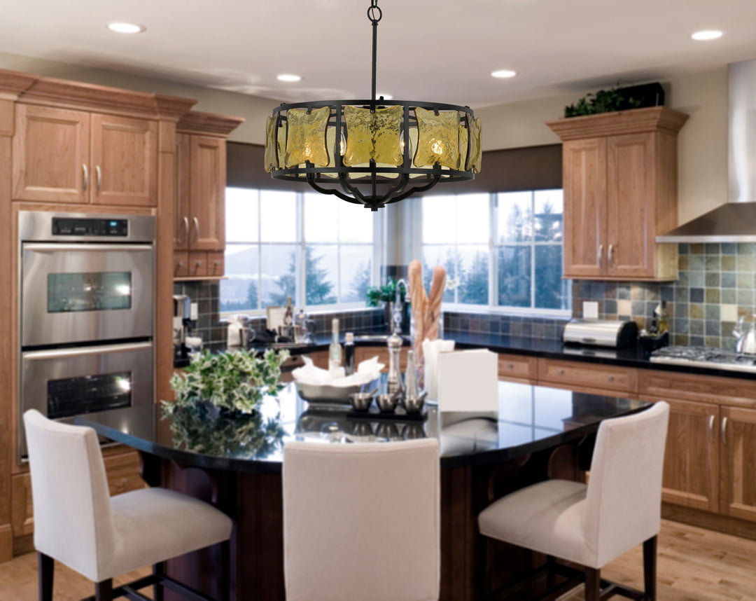 60W X 6 REVENNA FORGED IRON CHANDELIER WITH HAND CRAFTED GLASS Cal Lighting