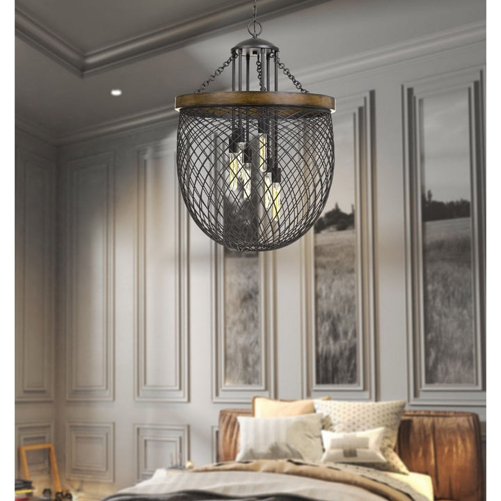 MARION METAL/WOOD MESH SHADE CHANDELIER (EDISON BULBS NOT INCLUDED) Cal Lighting