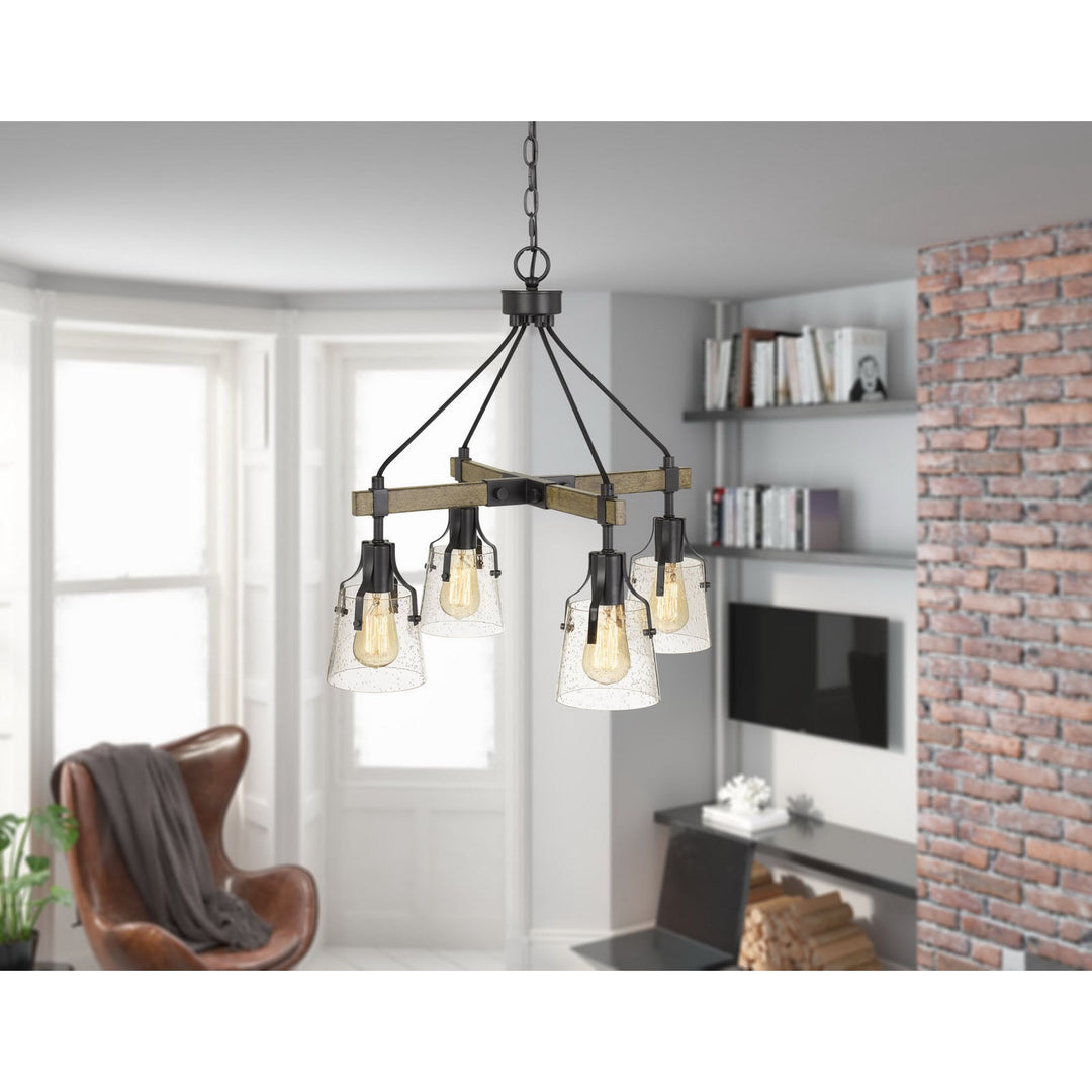 60W X 4 AOSTA METAL CHANDELIER WITH BUBBLED GLASS SHADES (EDISON BULBS ARE NOT INCLUDED) Cal Lighting