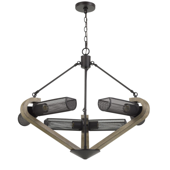 60W X 6 BADEN METAL/WOOD CHANDELIER WITH MESH SHADES (EDISON BULBS ARE NOT INCLUDED) Cal Lighting