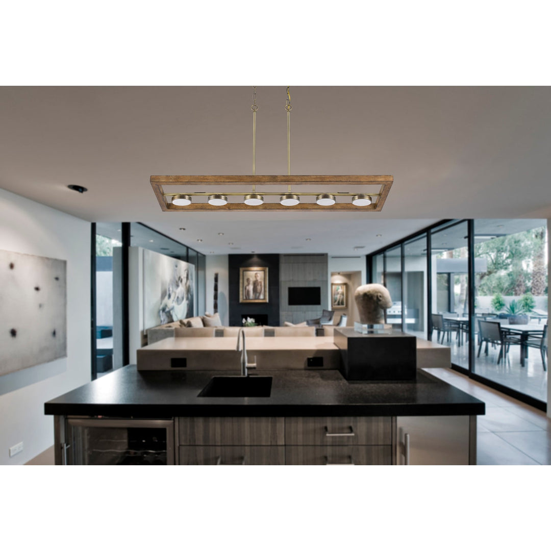 5W X 6, 30W, 3000K, 2200 LUMEN KELSO DIMMABLE INTERGRATED LED RUBBER WOOD ISLAND CHANDELIER Cal Lighting