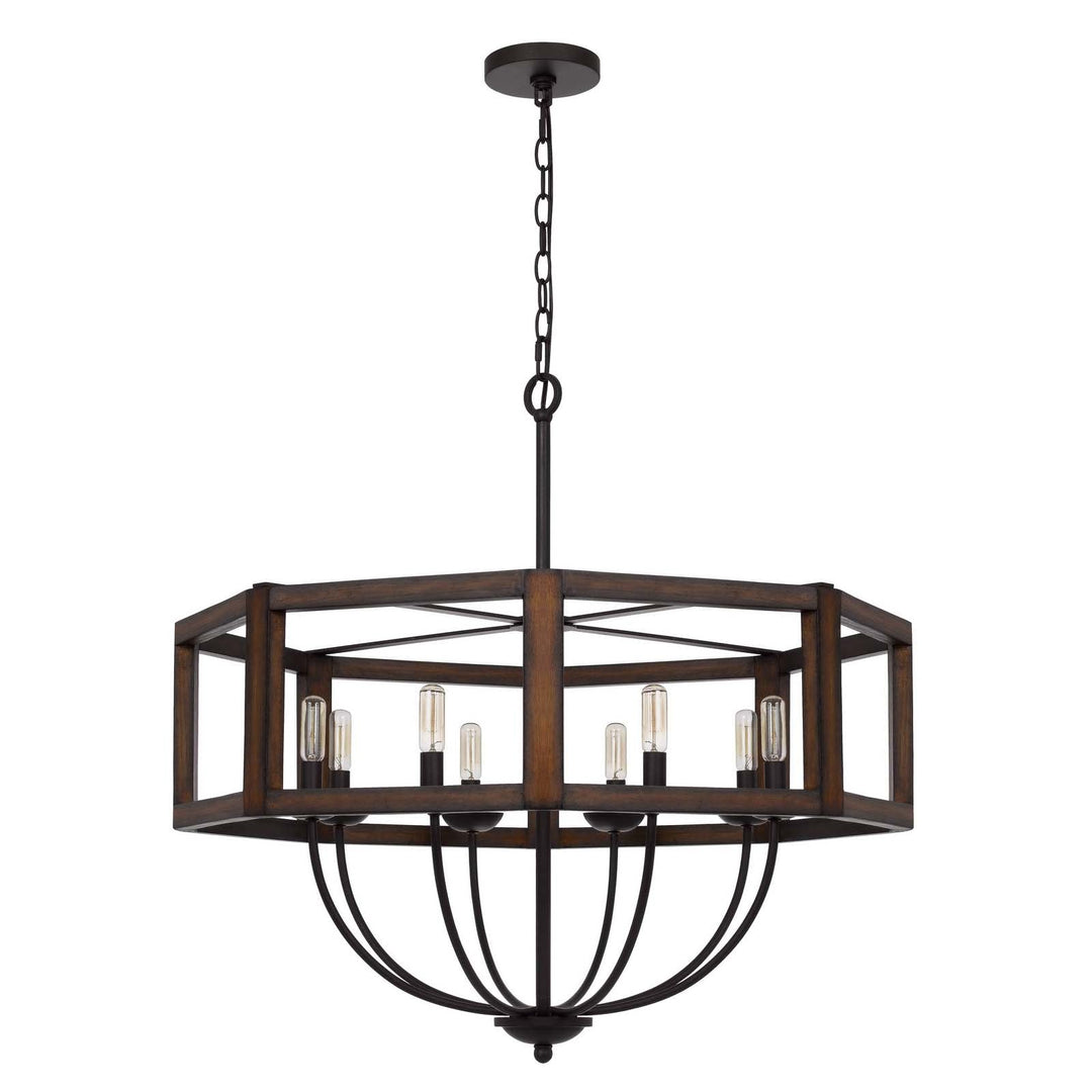60W X 8 RENTON HEXAGON RUBBER WOOD / METAL CHANDELIER Cal Lighting