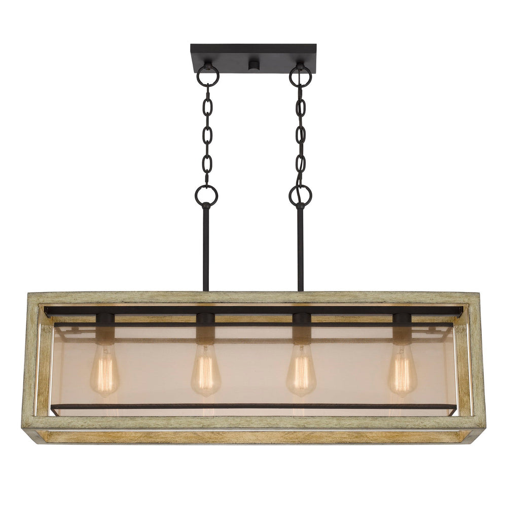 PALENCIA RUBBER WOOD ISLAND CHANDELIER WITH ORGANZA SHADE Cal Lighting