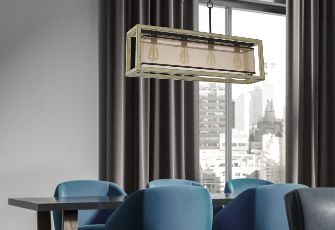 PALENCIA RUBBER WOOD ISLAND CHANDELIER WITH ORGANZA SHADE Cal Lighting