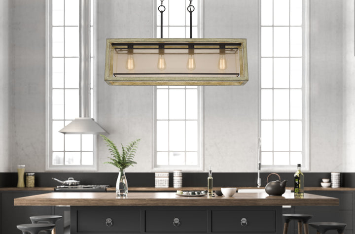 PALENCIA RUBBER WOOD ISLAND CHANDELIER WITH ORGANZA SHADE Cal Lighting