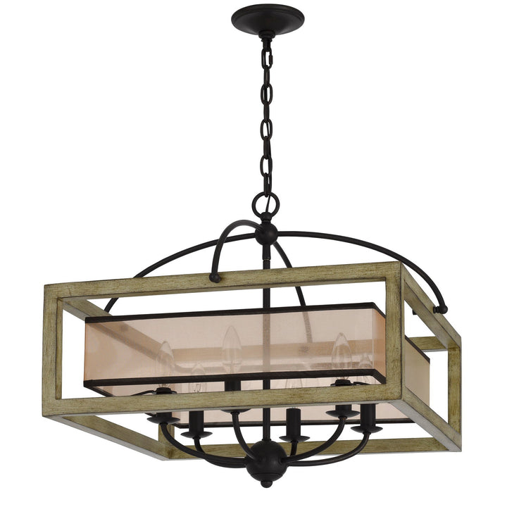 PALENCIA RUBBER WOOD SQUARE CHANDELIER WITH ORGANZA SHADE Cal Lighting