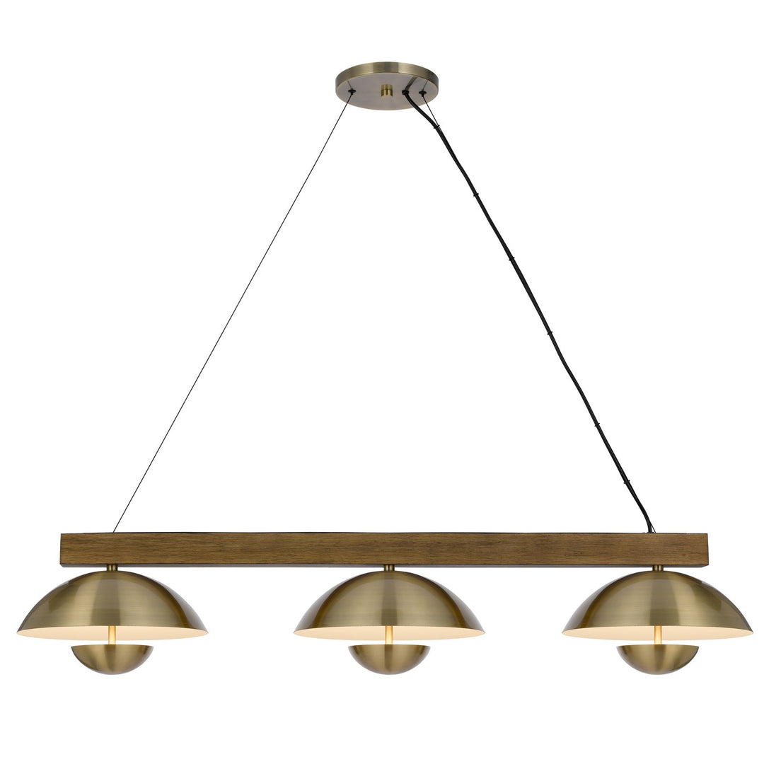 LAKELAND 15W X 3 INTERGRATED DIMMABLE LED METAL / BIRCH WOOD ISLAND CHANDELIER WITH HALF DOMED METAL SHADE Cal Lighting