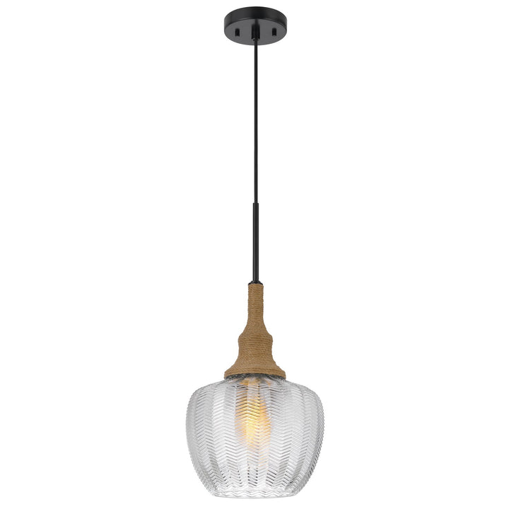 MONROE 60W GLASS PENDANT LIGHT WITH BURLAP ROPED FONT Pendant Cal Lighting