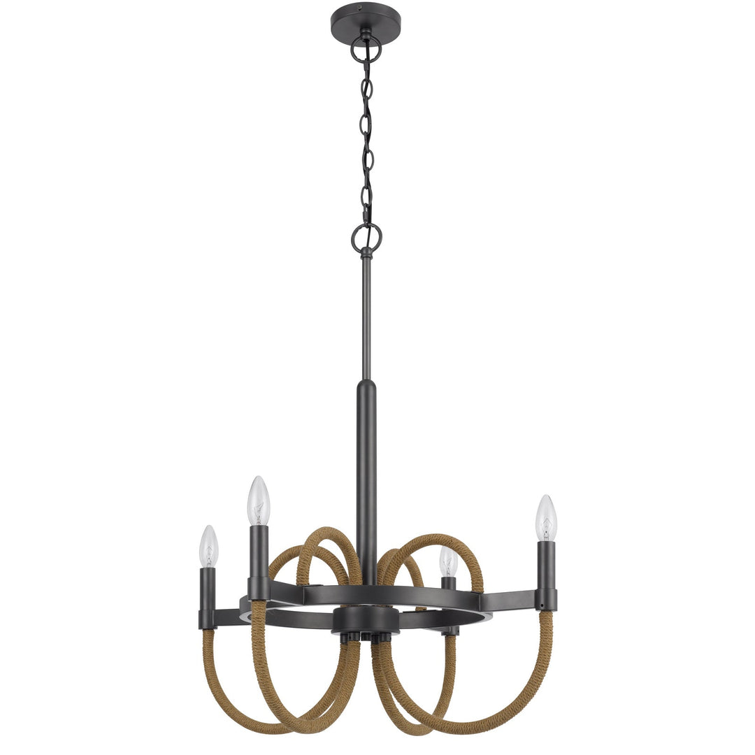 ROWLAND 60W X 4 METAL/BURLAP ROPED CHANDELIER Cal Lighting