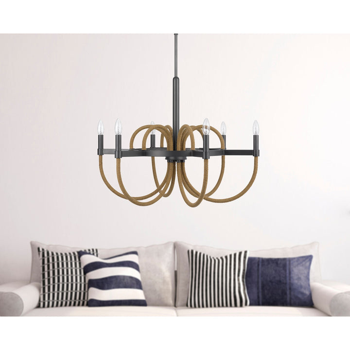 ROWLAND 60W X 6 METAL/BURLAP ROPED CHANDELIER Cal Lighting