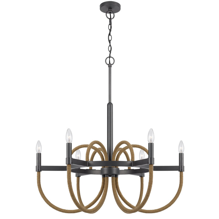 ROWLAND 60W X 6 METAL/BURLAP ROPED CHANDELIER Cal Lighting