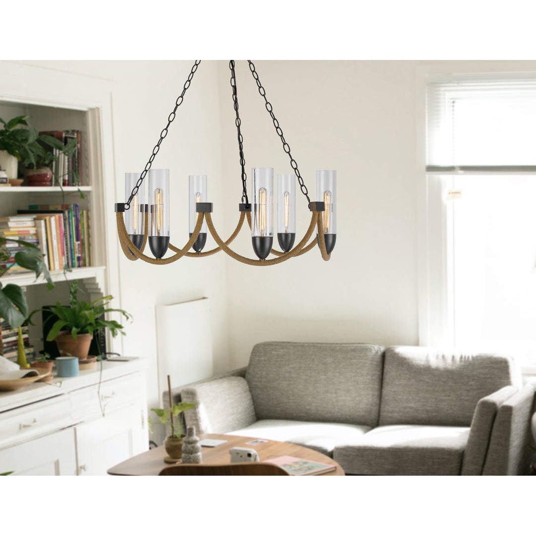 60W X 6 ARGYLE METAL CHANDELIER WITH MOSS RODS AND GLASS SHADES Cal Lighting