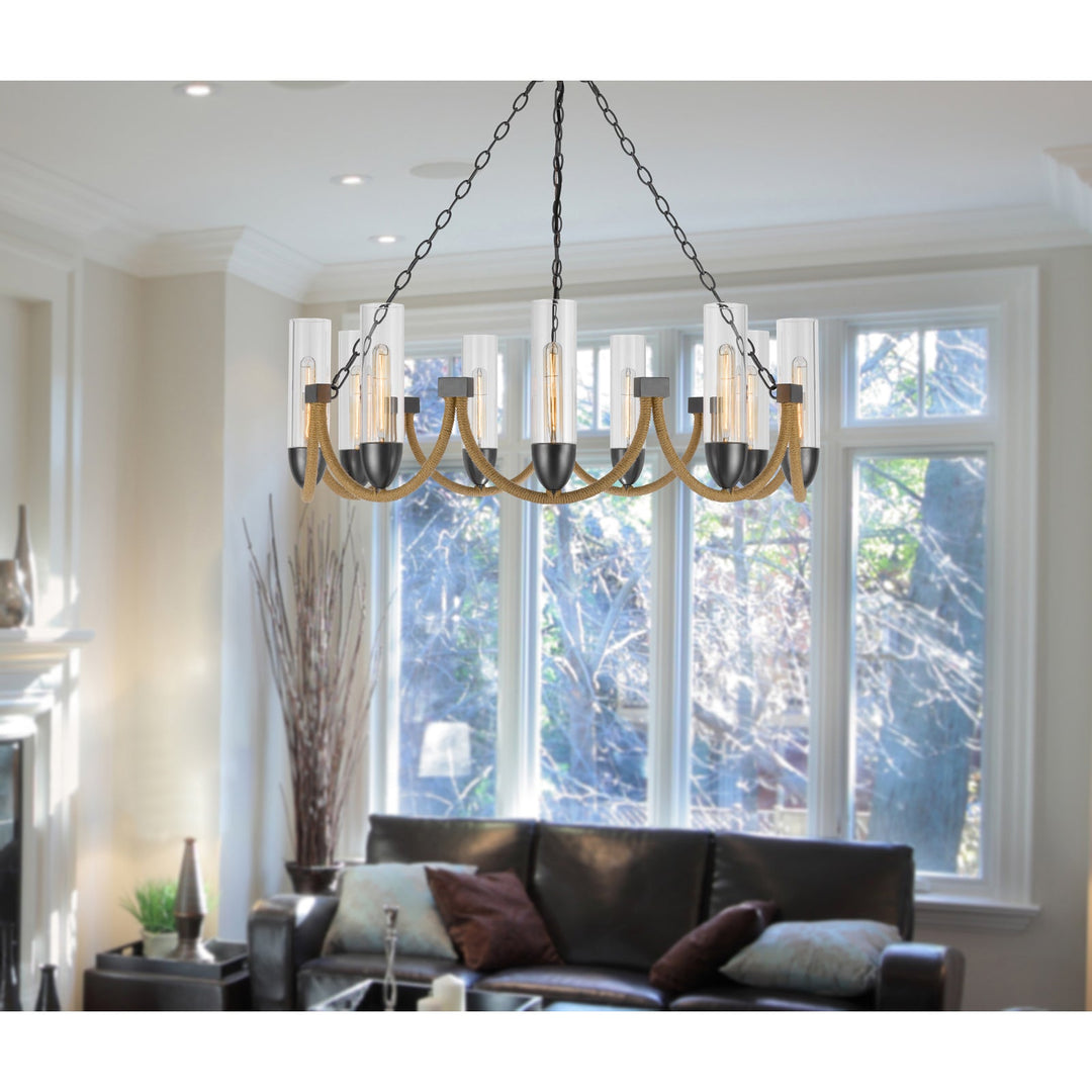 60W X 9 ARGYLE METAL CHANDELIER WITH MOSS RODS AND GLASS SHADES Cal Lighting