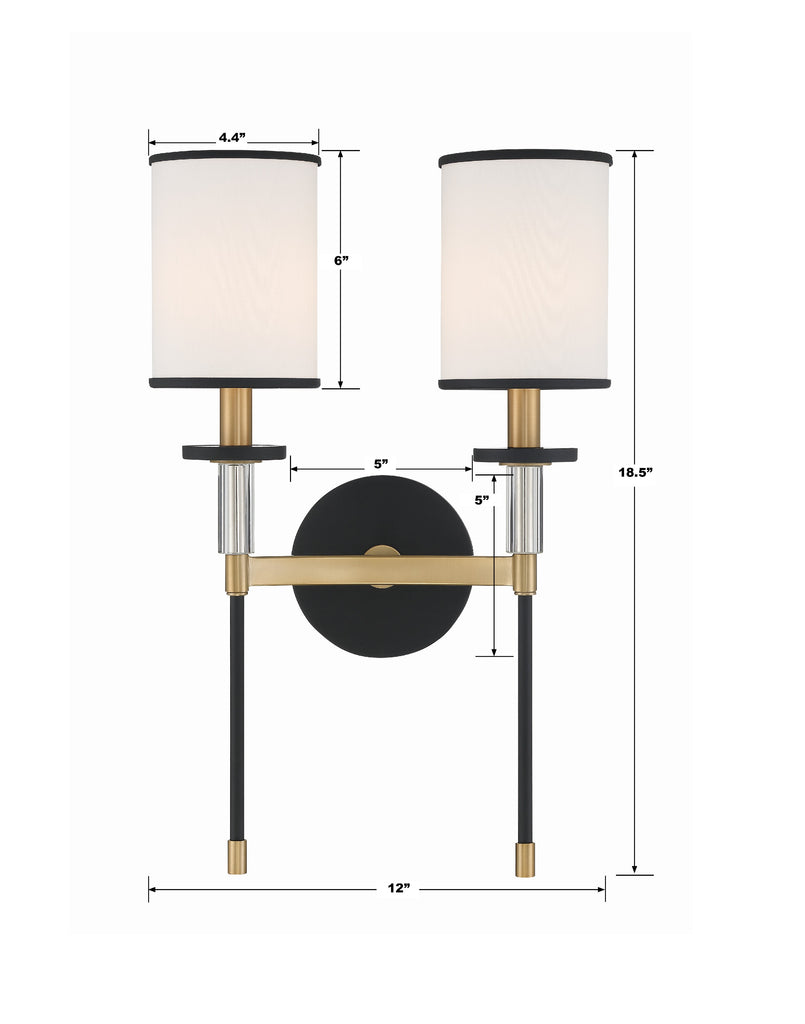 Crystorama Crystorama Hatfield 2 Light Black Forged + Vibrant Gold Sconce