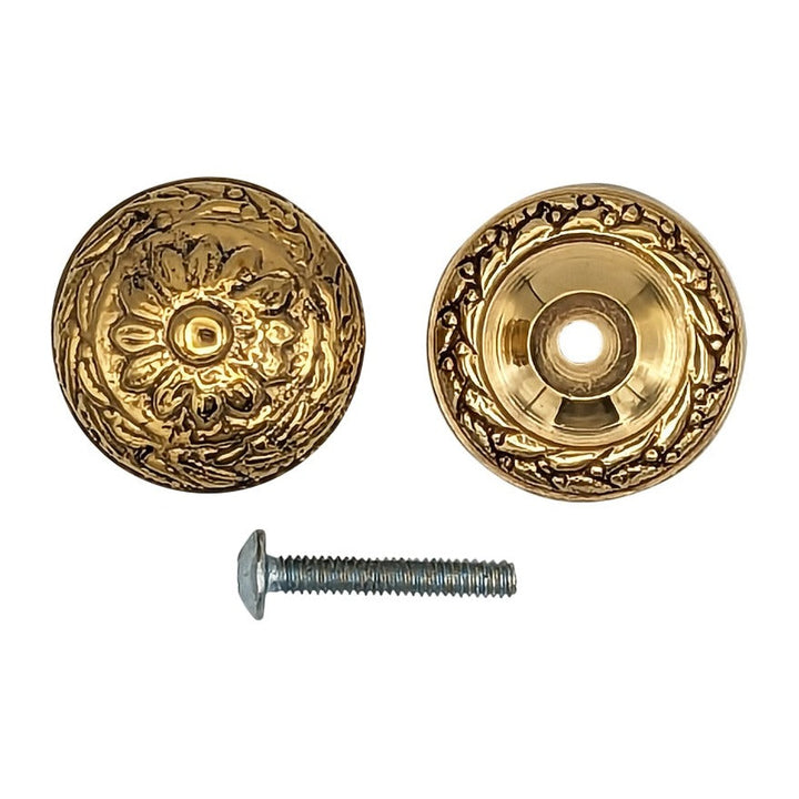 COPPER MOUNTAIN HARDWARE Ornate Floral Round Solid Brass Cabinet & Furniture Knob