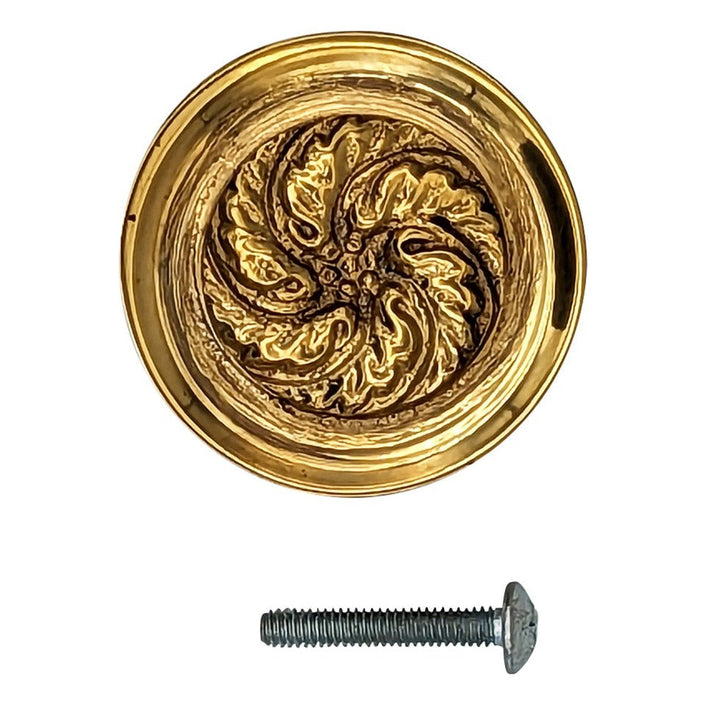 1 4/5 Inch Solid Brass Round Floral Print Leaf Cabinet & Furniture Knob COPPER MOUNTAIN HARDWARE