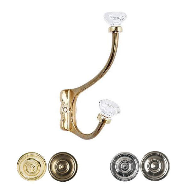 7 Inch Solid Brass Coat Hook & Octagonal Clear Glass Knobs COPPER MOUNTAIN HARDWARE