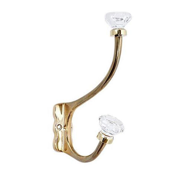 7 Inch Solid Brass Coat Hook & Octagonal Clear Glass Knobs COPPER MOUNTAIN HARDWARE