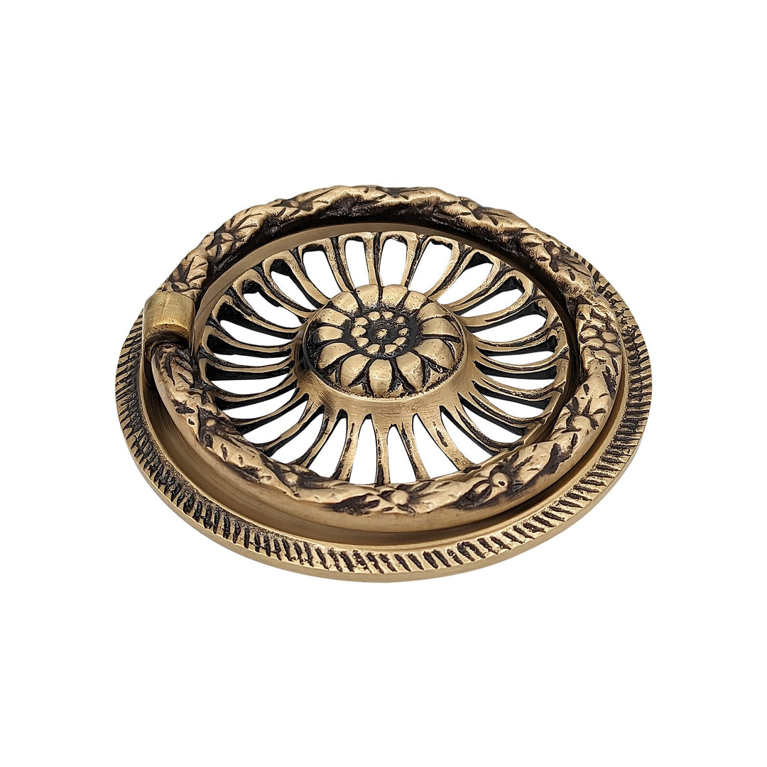 3 5/8 Inch Solid Brass Radiant Flower Drawer Ring Pull COPPER MOUNTAIN HARDWARE