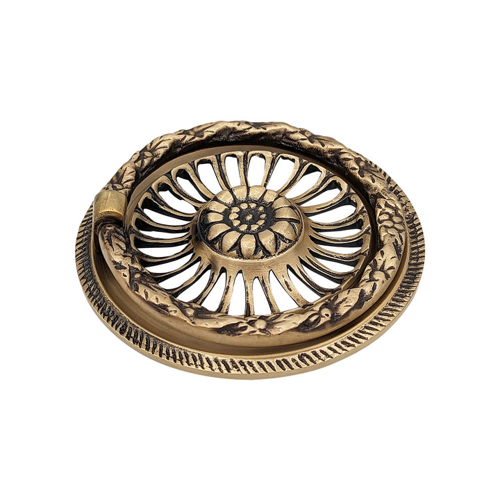 3 5/8 Inch Solid Brass Radiant Flower Drawer Ring Pull COPPER MOUNTAIN HARDWARE