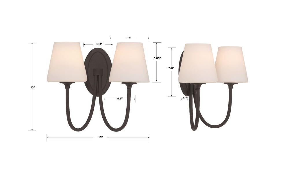 Crystorama Crystorama Juno 2 Light Black Forged Sconce