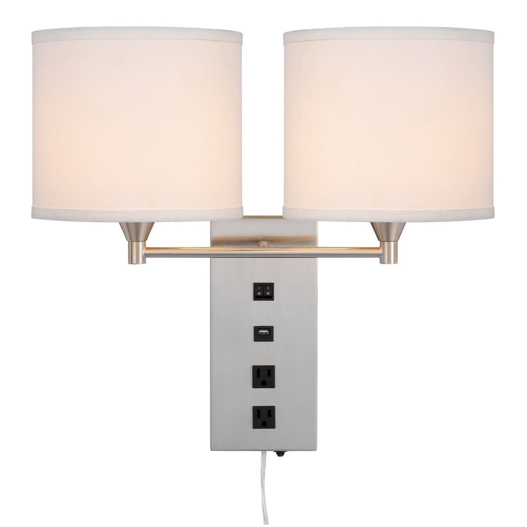 60W X 2 REEDSPORT WALL LAMP WITH 2 POWER OUTLETS AND 1 USB CHARGING PORT Cal Lighting