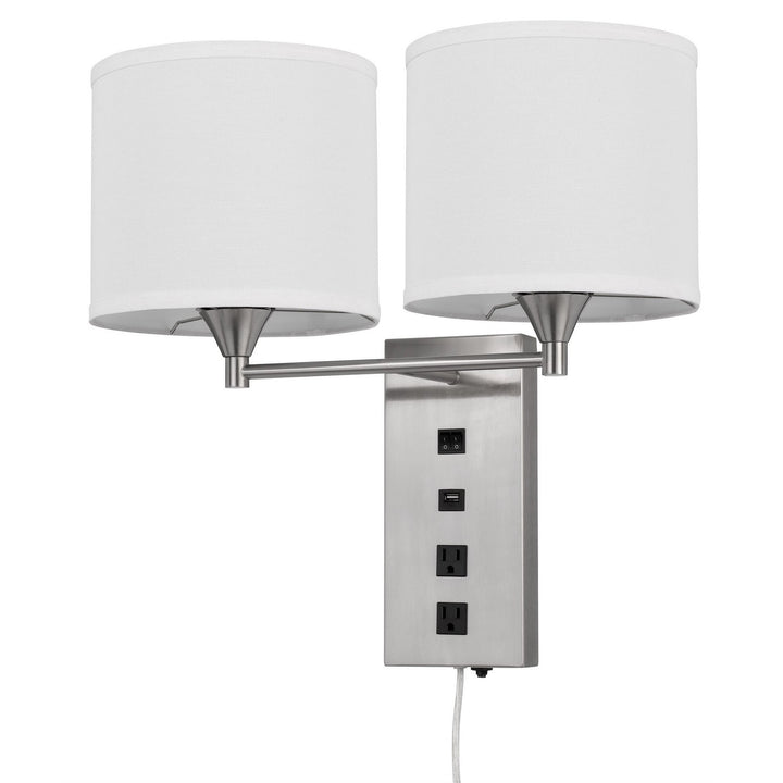 60W X 2 REEDSPORT WALL LAMP WITH 2 POWER OUTLETS AND 1 USB CHARGING PORT Cal Lighting