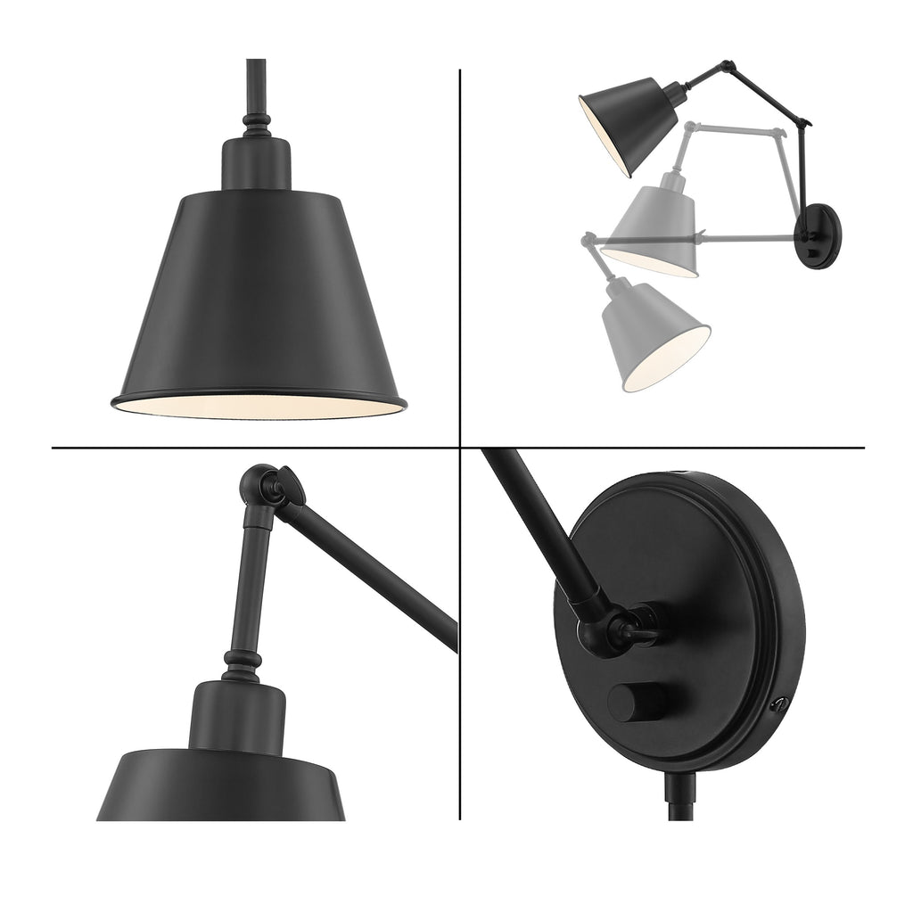 Crystorama Crystorama Mitchell 1 Light Matte Black Task Sconce