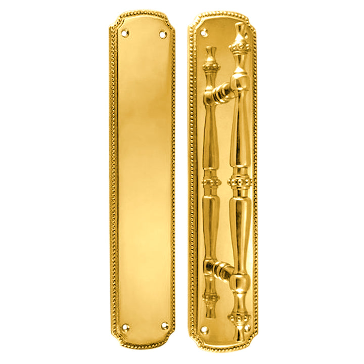 11 1/2 Inch Solid Brass Beaded Push & Pull Plate Set