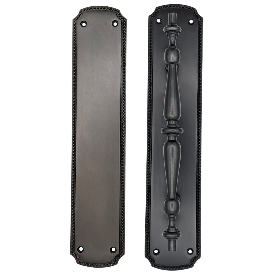 11 1/2 Inch Solid Brass Beaded Push & Pull Plate Set