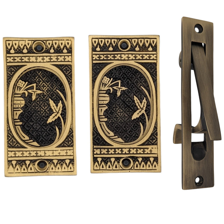 COPPER MOUNTAIN HARDWARE Broken Leaf Pattern Pocket Door Set in Several Finishes