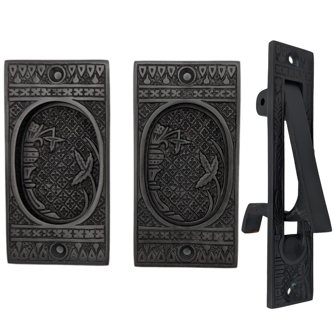 COPPER MOUNTAIN HARDWARE Broken Leaf Pattern Pocket Door Set in Several Finishes