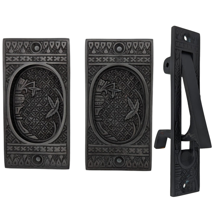 COPPER MOUNTAIN HARDWARE Broken Leaf Pattern Pocket Door Set in Several Finishes