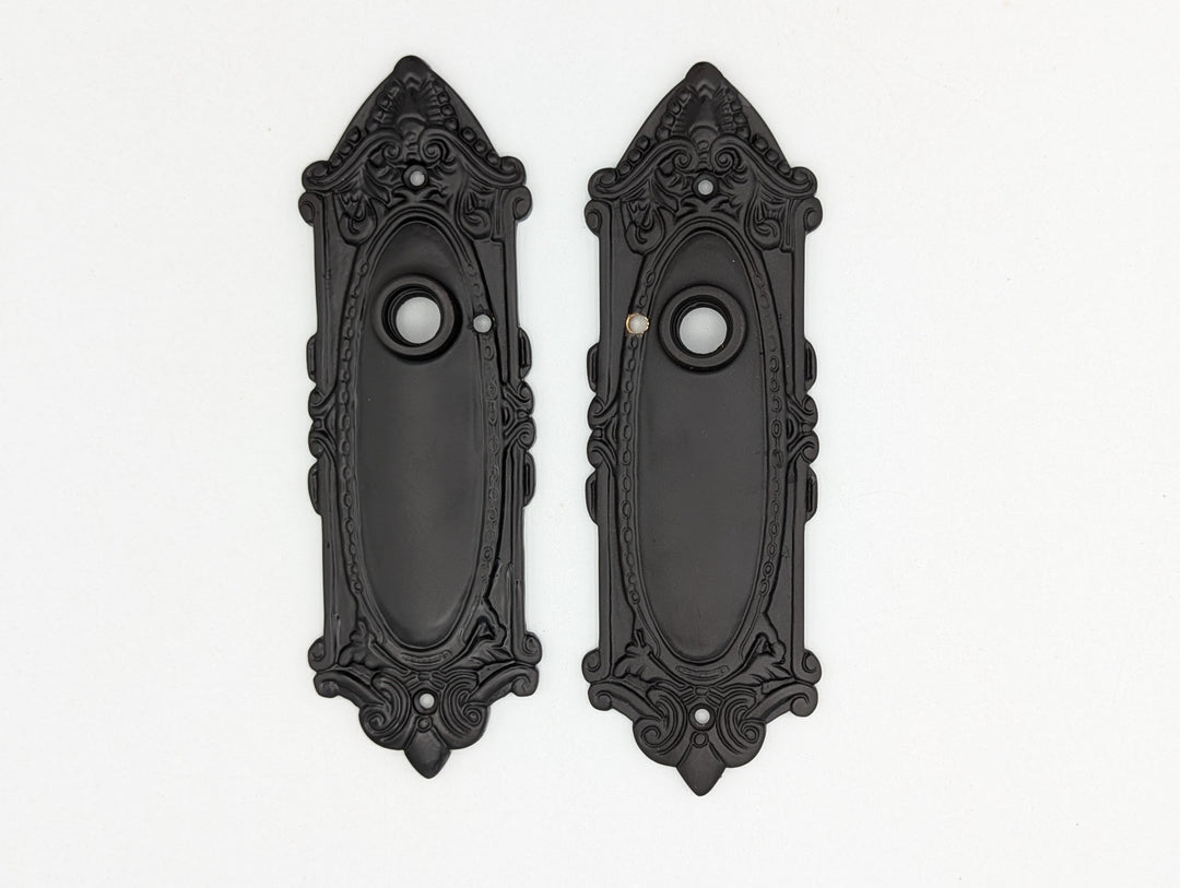 Ornate Victorian Long Backplate Privacy Door Set with Crystal Round Door Knobs (Black Bronze Finish) COPPER MOUNTAIN HARDWARE
