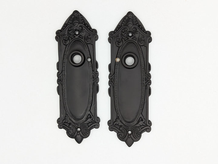 Ornate Victorian Long Backplate Privacy Door Set with Crystal Round Door Knobs (Black Bronze Finish) COPPER MOUNTAIN HARDWARE