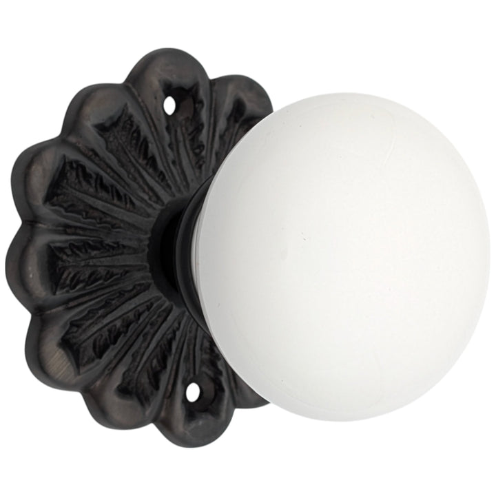 Maltesia Flower Rosette Door Set with White Porcelain Door Knobs (Several Finishes Available)