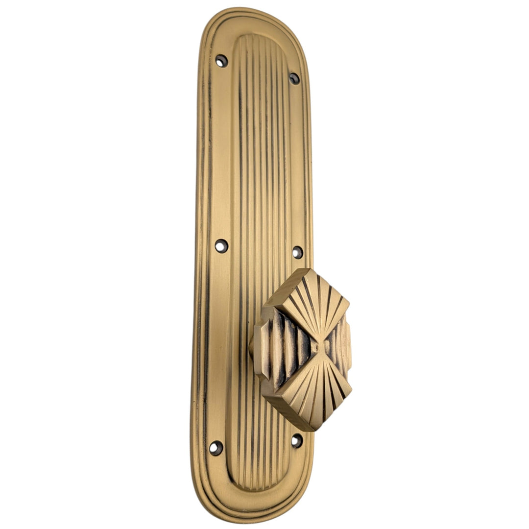 Art Deco Lined Backplate Door Set with Art Deco Fanfare Door Knobs (Several Finishes Available)