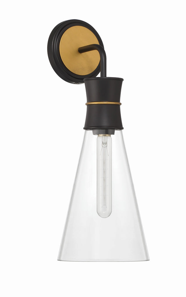 Crystorama Crystorama Quinn 1 Light Matte Black + Textured Gold Sconce