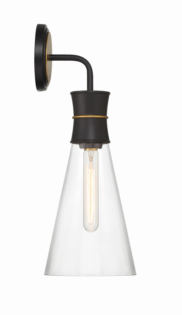 Crystorama Crystorama Quinn 1 Light Matte Black + Textured Gold Sconce